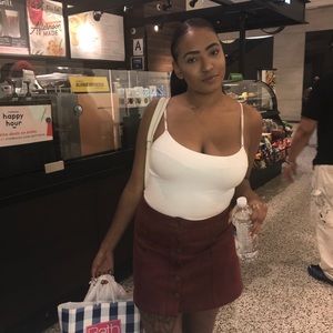 Burgundy suede button skirt